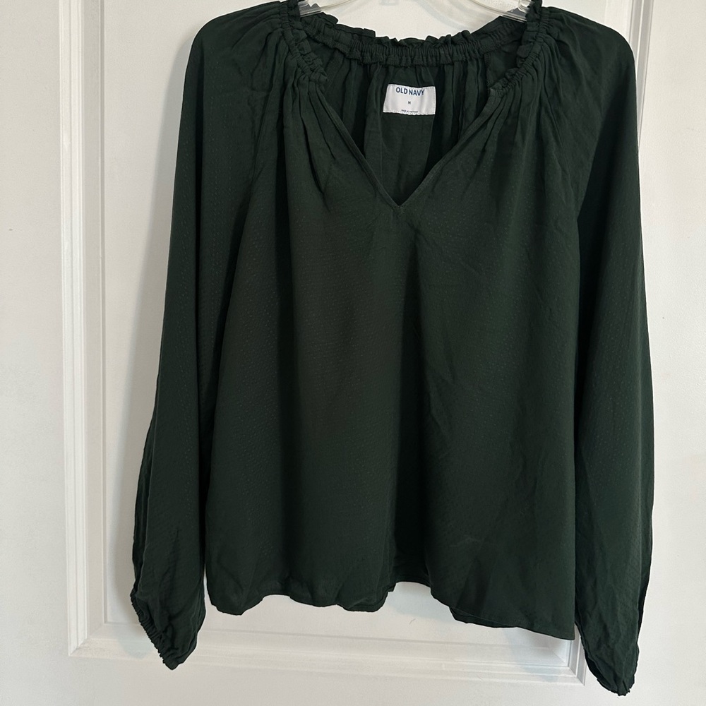 Old Navy Forest Green Long-Sleeve Peasant Top